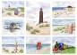 Preview: Postkarte DIN-A6 Aquarell Maritim Kunst Druck Kunstdruck Nordsee Strandkorb Leuchtturm Insel Borkum Meer Strand Dünen